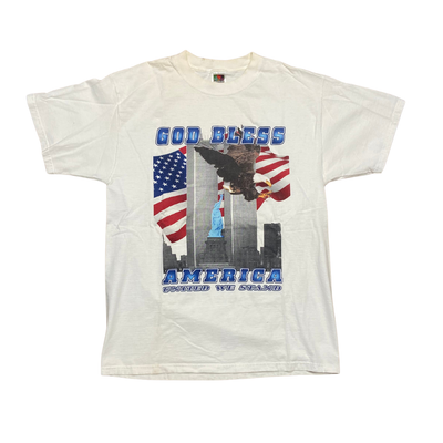 Vintage God Bless America Twin Towers T-Shirt by Pemulis Water & Power