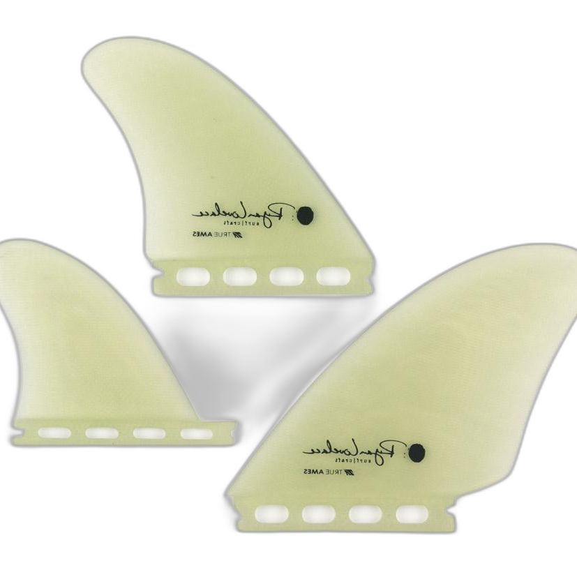 Lovelace Asymmetrical Goofy - Futures Compatible (Solid Fiberglass) surfboard fin in Clear by True Ames - Pemulis Water & Power