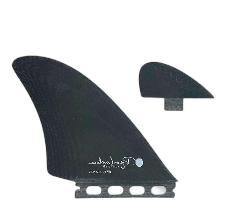 Lovelace FM Twinzer - FCS / Futures Compatible (Solid Fiberglass) surfboard fin in Black by True Ames - Pemulis Water & Power