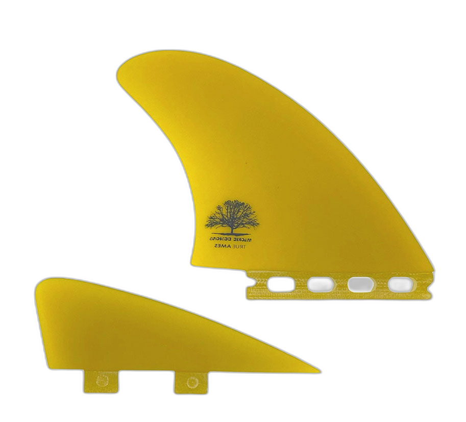 Mackie Big Twin + Trailer - Futures / FCS Compatible (Solid Fiberglass) surfboard fin in Yel by True Ames - Pemulis Water & Power