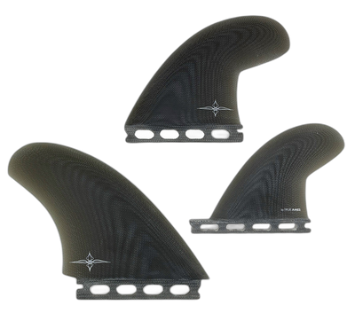 Ryan Burch Asymmetrical Goofy - Futures Compatible (Solid Fiberglass) surfboard fin in Smk by True Ames - Pemulis Water & Power (transparent)