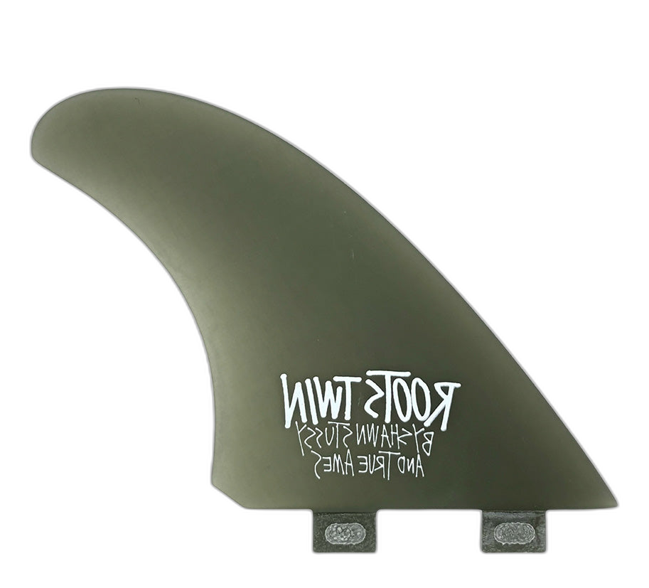 Stüssy Roots Twin - FCS Compatible (Solid Fiberglass) surfboard fin in Smoke by True Ames - Pemulis Water & Power