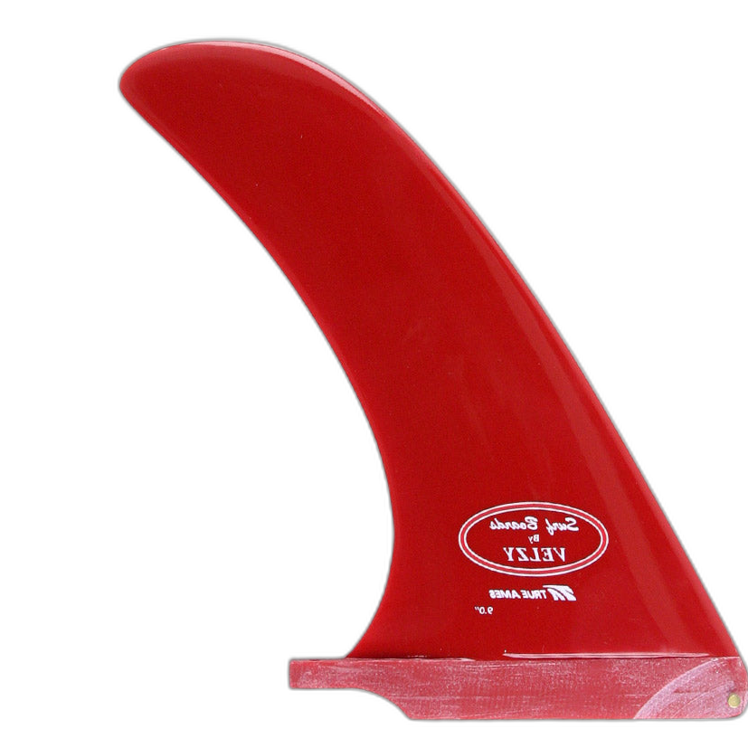 Velzy Noserider surfboard fin in Solid Red by True Ames - Pemulis Water & Power