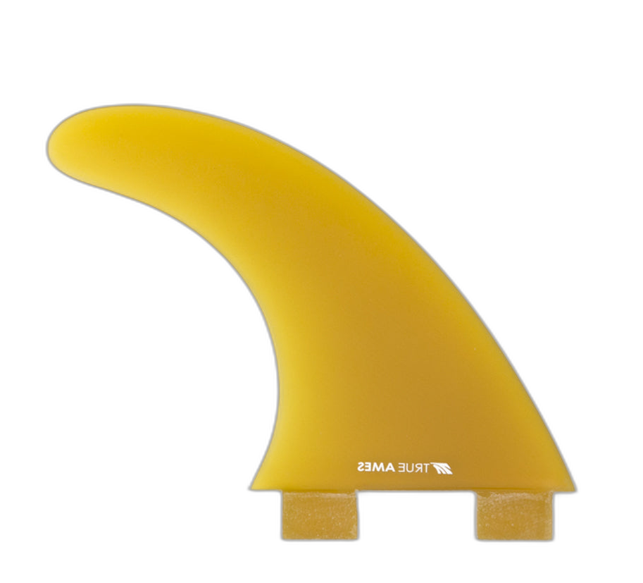 Boomerang - FCS Compatible (Solid Fiberglass) surfboard fin in Yellow by True Ames - Pemulis Water & Power