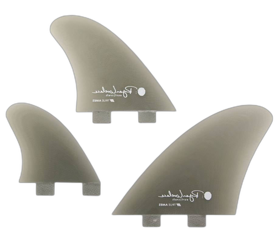 Lovelace Asymmetrical Goofy - FCS Compatible (Solid Fiberglass) surfboard fin in Smoke by True Ames - Pemulis Water & Power