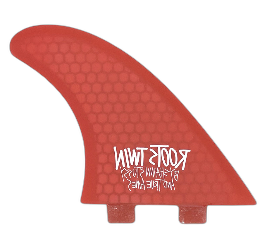 Stüssy Roots Twin - FCS Compatible (Hexcore) surfboard fin in Red by True Ames - Pemulis Water & Power