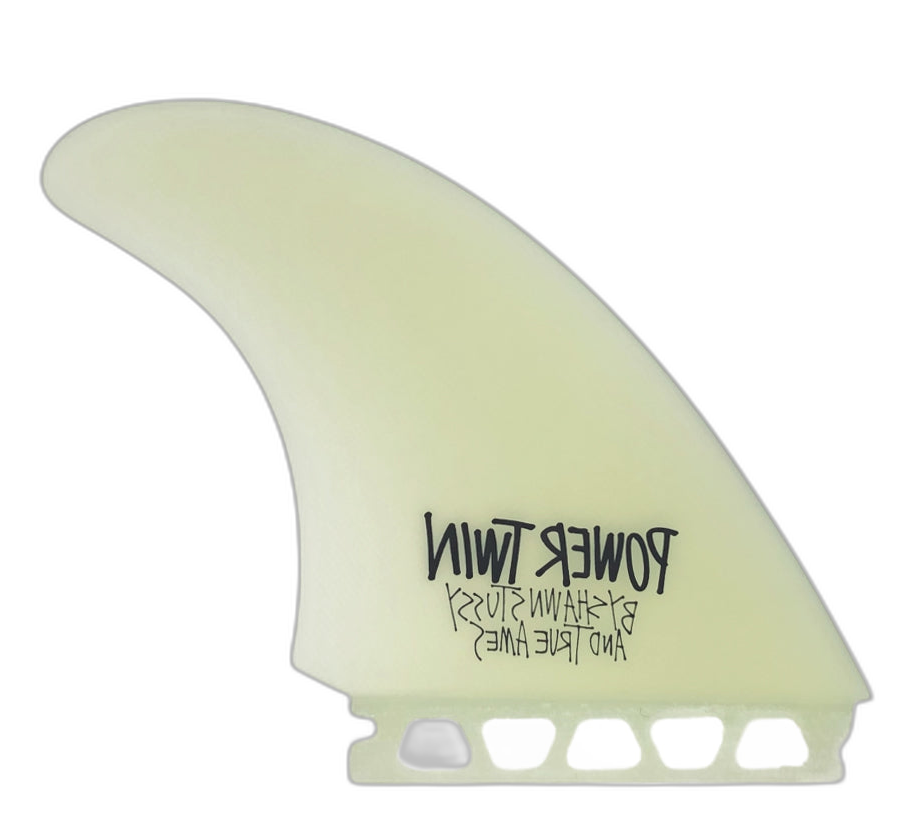 Stüssy Power Twin - Futures Compatible (Solid Fiberglass) surfboard fin in Clr by True Ames - Pemulis Water & Power