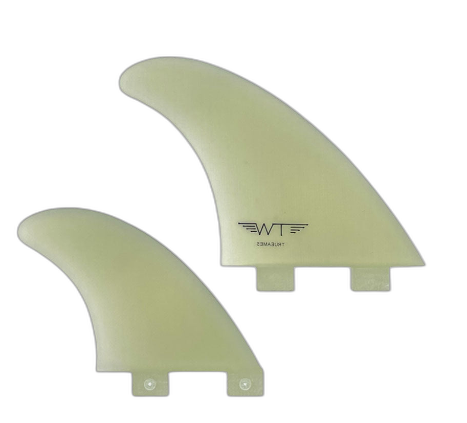 Tyler Warren Quad - FCS Compatible (Solid Fiberglass) surfboard fin in Clear by True Ames - Pemulis Water & Power