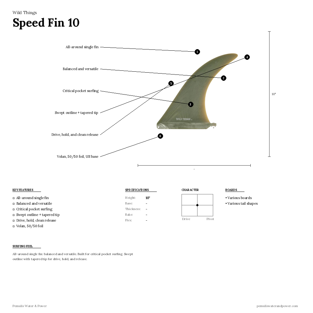 Wild Things Speed Fin 10 Volan specs diagram - all-around versatile fin